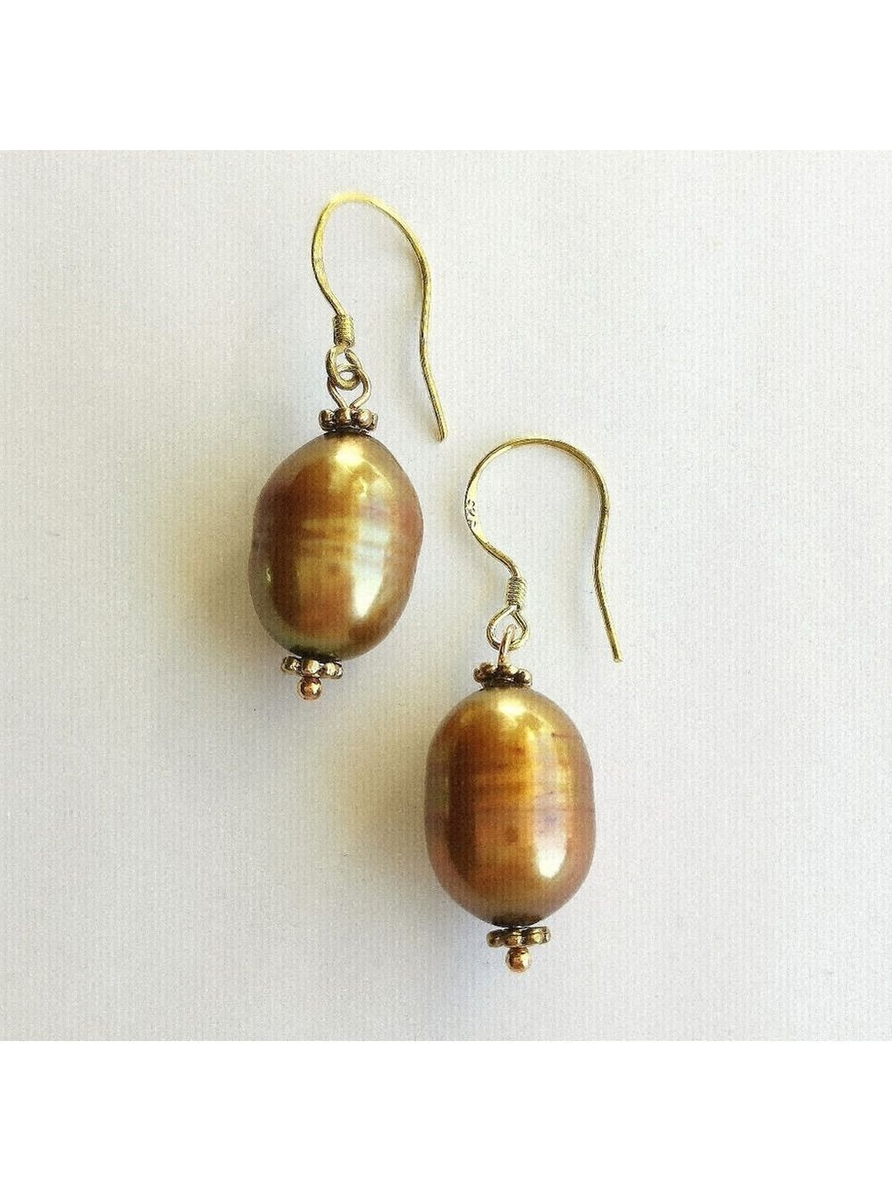 Bronze Brown Freshwater Pearl earrings Sterling Silver Gold Plated 🆕